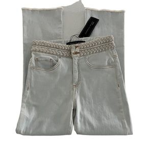 Veronica Beard Jeans Carly Kick Flare Light Wash Braided Waist Band Sz 0…